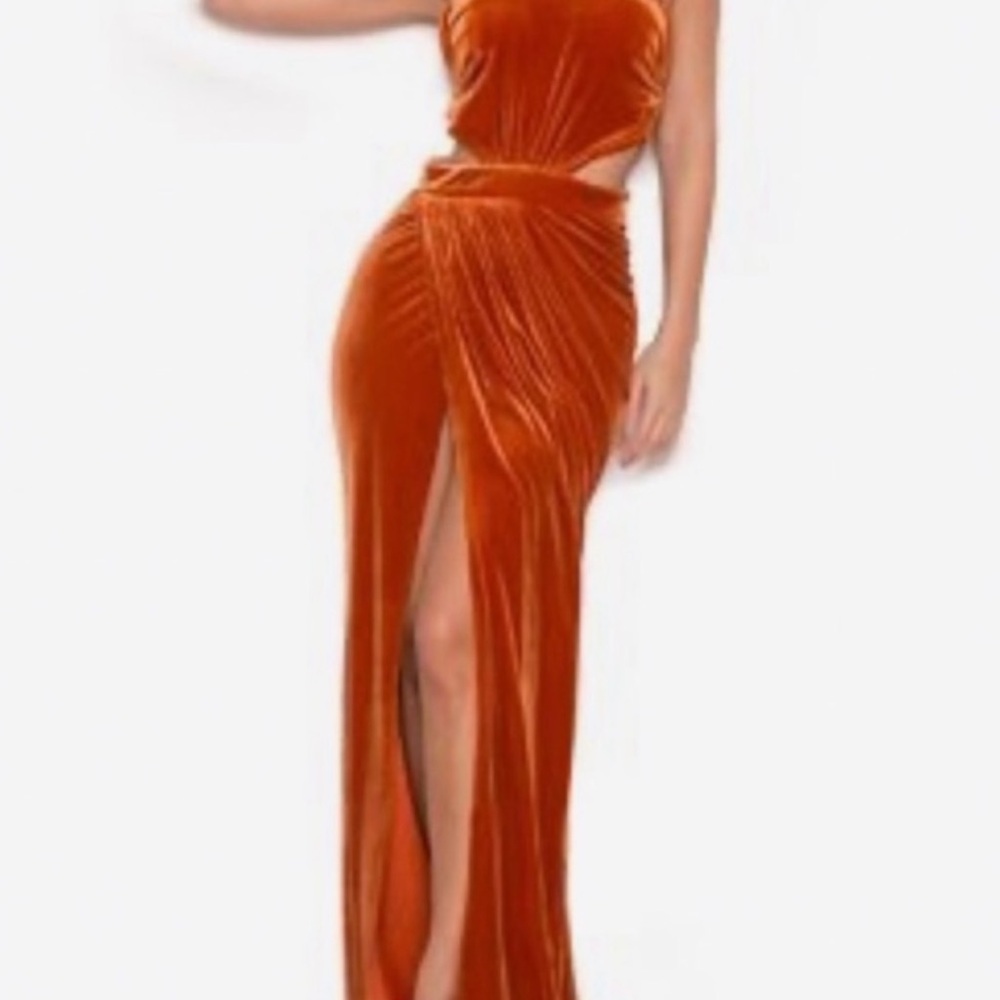 House of CB Orange Velvet Dress